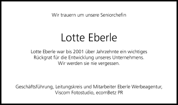 Traueranzeige von Lotte Eberle von Gmünder Tagespost