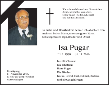 Traueranzeige von Isa Pugar von Schwäbische Post