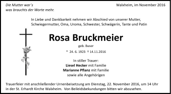 Traueranzeige von Rosa Bruckmeier von Schwäbische Post