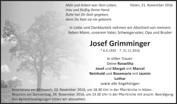 Traueranzeige von Josef Grimminger von Schwäbische Post