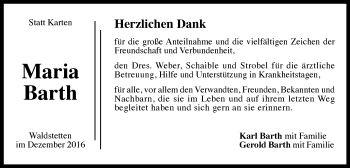 Traueranzeige von Maria Barth von Gmünder Tagespost