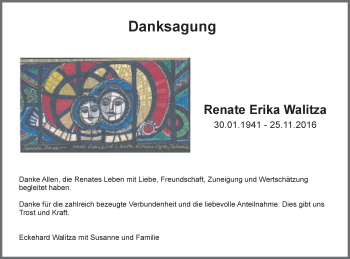Traueranzeige von Renate Erika Walitza von Schwäbische Post