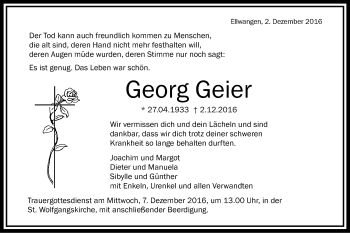 Traueranzeige von Georg Geier von Schwäbische Post
