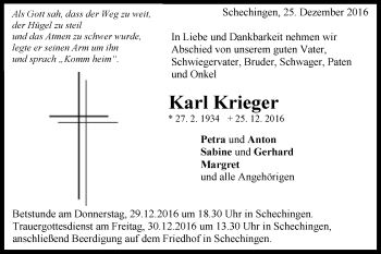 Traueranzeige von Karl Krieger von Gmünder Tagespost