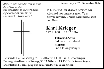 Traueranzeige von Karl Krieger