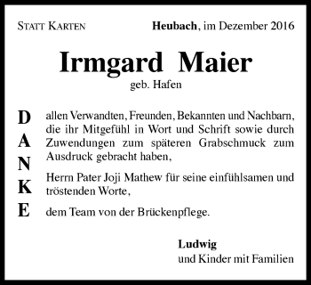 Traueranzeige von Irmgard Maier von Gmünder Tagespost