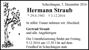 Traueranzeige von Hermann Straub