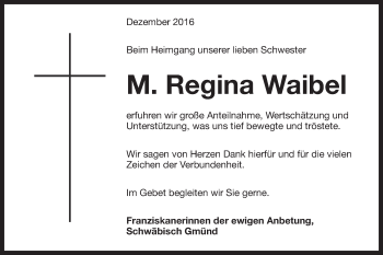 Traueranzeige von M. Regina Waibel von Schwäbische Post