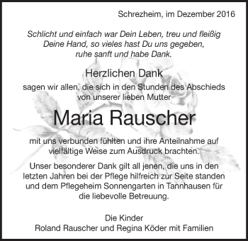 Traueranzeige von Maria Rauscher von Schwäbische Post