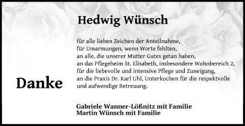 Traueranzeige von Hedwig Wünsch von Schwäbische Post