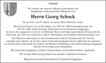 Traueranzeige von Georg Schock 