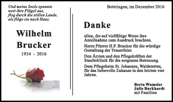 Traueranzeige von Wilhelm Brucker von Gmünder Tagespost