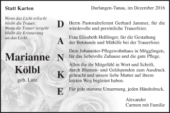 Traueranzeige von Marianne Kölbl von Gmünder Tagespost