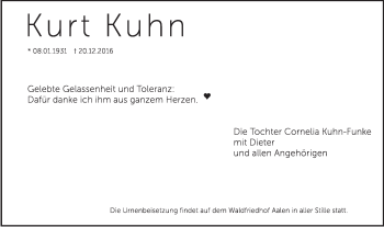 Traueranzeige von Kurt Kuhn von Schwäbische Post