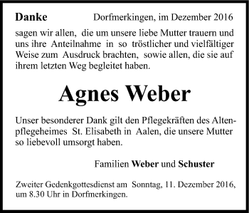 Traueranzeige von Agnes Weber von Schwäbische Post