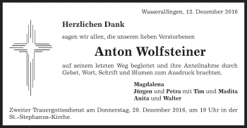 Traueranzeige von Anton Wolfsteiner von Schwäbische Post