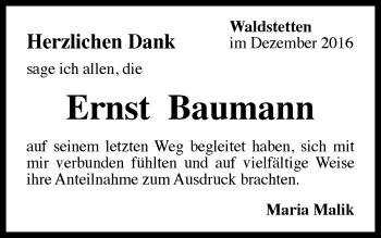 Traueranzeige von Ernst Baumann von Gmünder Tagespost