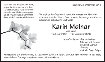 Traueranzeige von Karin Molnar von Gmünder Tagespost
