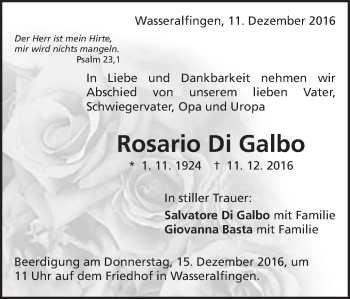 Traueranzeige von Rosario Di Galbo von Schwäbische Post