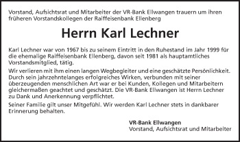 Traueranzeige von Karl Lechner von Schwäbische Post