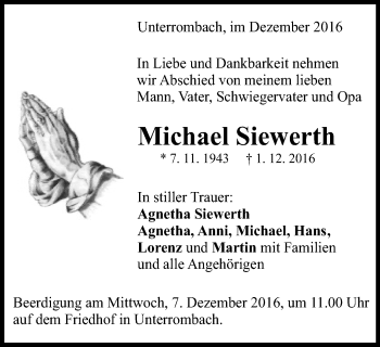 Traueranzeige von Michael Siewert von Schwäbische Post