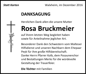 Traueranzeige von Rosa Bruckmeier von Schwäbische Post