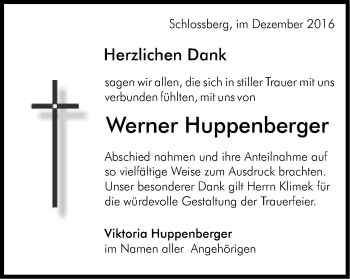 Traueranzeige von Werner Huppenberger von Schwäbische Post