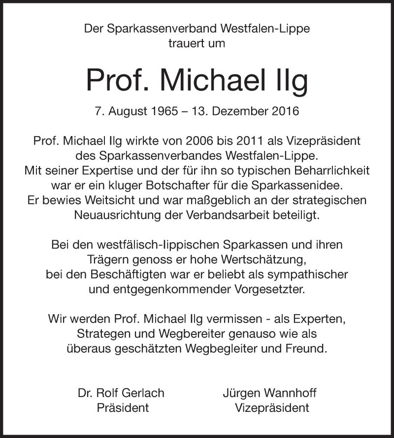  Traueranzeige für Michael Ilg vom 17.12.2016 aus Schwäbische Post