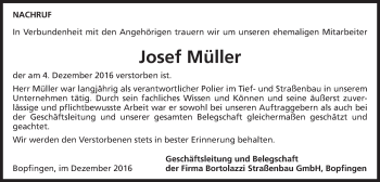 Traueranzeige von Josef Müller von Schwäbische Post