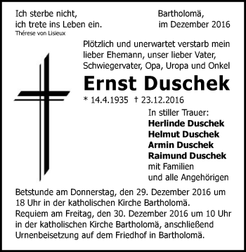 Traueranzeige von Ernst Duschek von Gmünder Tagespost