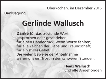 Traueranzeige von Gerlinde Wallusch von Schwäbische Post