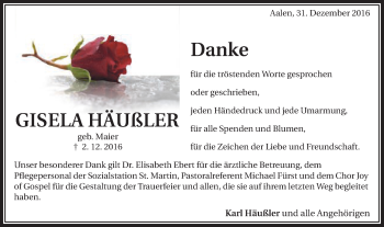 Traueranzeige von Gisela Häußler von Schwäbische Post