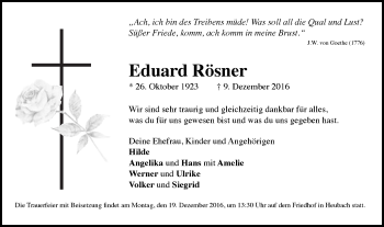 Traueranzeige von Eduard Rösner von Gmünder Tagespost