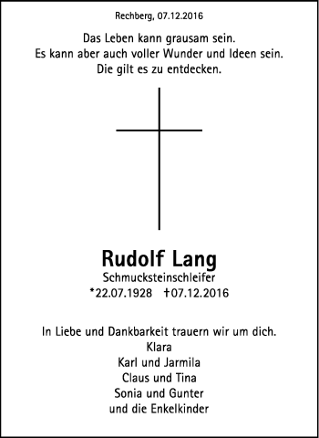 Traueranzeige von Rudolf Lang von Gmünder Tagespost
