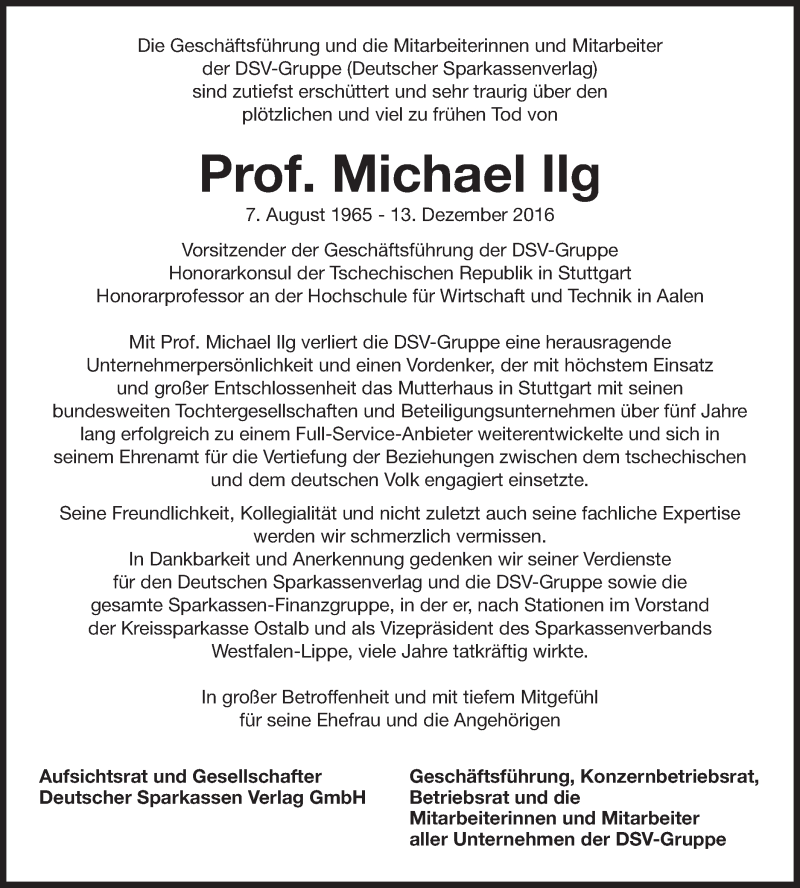  Traueranzeige für Michael Ilg vom 17.12.2016 aus Schwäbische Post