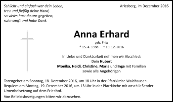 Traueranzeige von Anna Erhard von Schwäbische Post