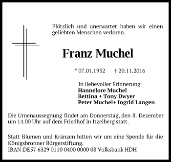 Traueranzeige von Franz Muchel von Schwäbische Post