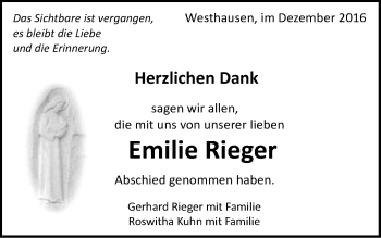 Traueranzeige von Emilie Rieger von Schwäbische Post