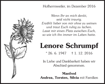 Traueranzeige von Lenore Schrumpf von Schwäbische Post
