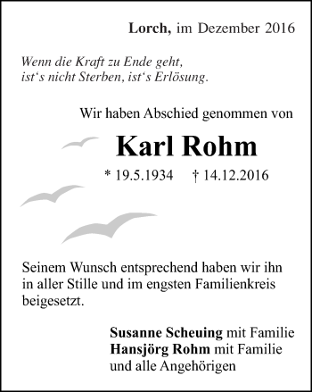 Traueranzeige von Karl Rohm von Gmünder Tagespost