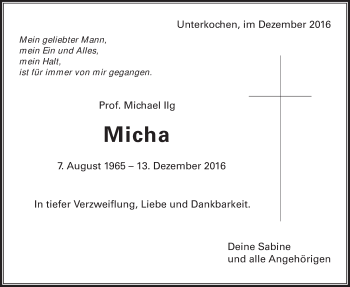 Traueranzeige von Michael Ilg von Schwäbische Post
