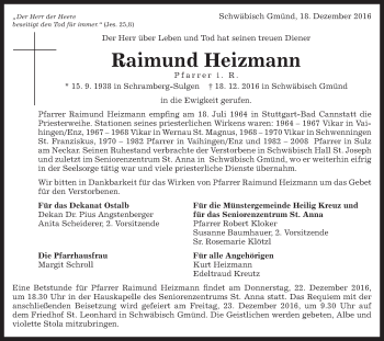 Traueranzeige von Raimund Heizmann von Gmünder Tagespost