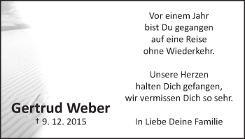 Traueranzeige von Gertrud Weber von Schwäbische Post