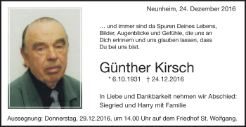 Traueranzeige von Günther Kirsch von Schwäbische Post