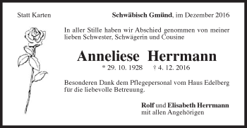 Traueranzeige von Anneliese Herrmann von Gmünder Tagespost