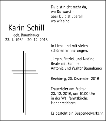 Traueranzeige von Karin Schill von Gmünder Tagespost