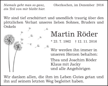Traueranzeige von Martin Röder von Amtsblatt_Oko