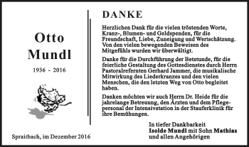 Traueranzeige von Otto Mundl von Gmünder Tagespost
