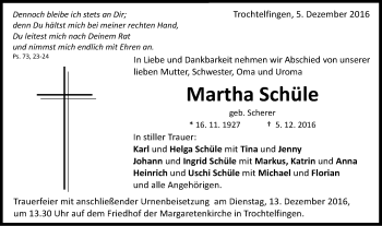Traueranzeige von Martha Schüle von Schwäbische Post
