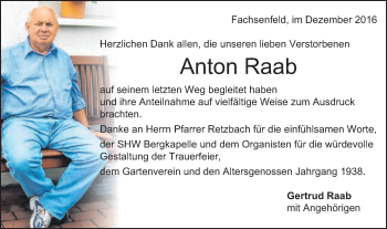 Traueranzeige von Anton Raab von Schwäbische Post